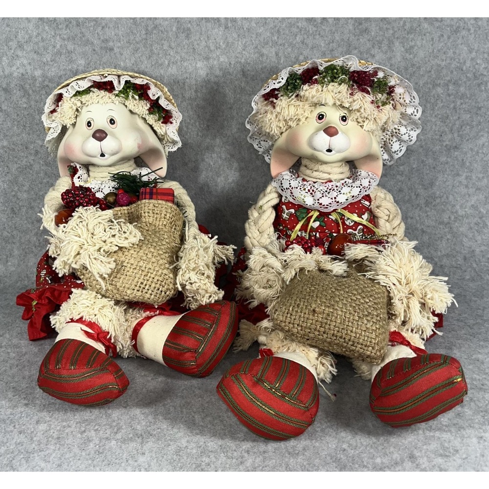Vintage House Of Lloyd Flossie Bunny Shelf Sitters Set Of 2 Large Red‎ Christmas
